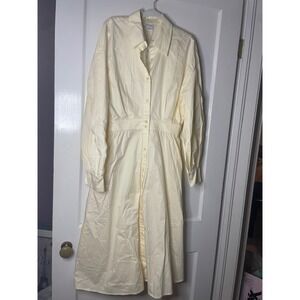 Urban Revivo Ivory Shirt Dress Long Sleeve Midi Casual Women's large  buttondown